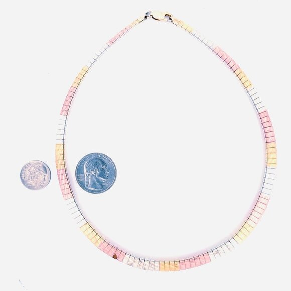 Vintage Estate Multi-Color Cleopatra Necklace 925 Sterling Silver, Diamond Cut - Picture 4 of 9